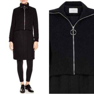 Sandro Kolia Ribbed Overlay Wool Blend Coat Size 6